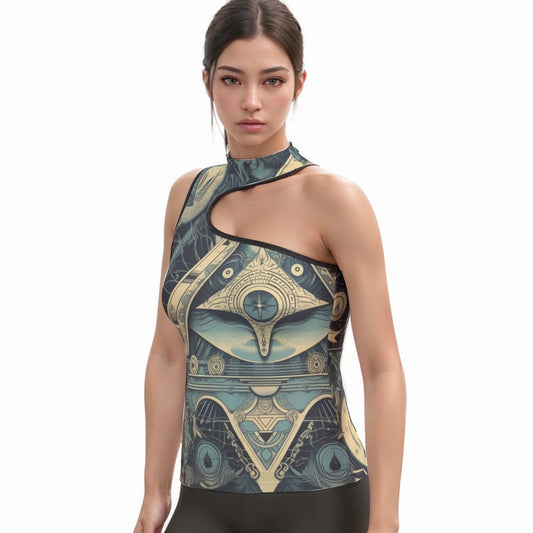 All-Over Print Women's Halter Sleeveless Asymmetrical Tank Top