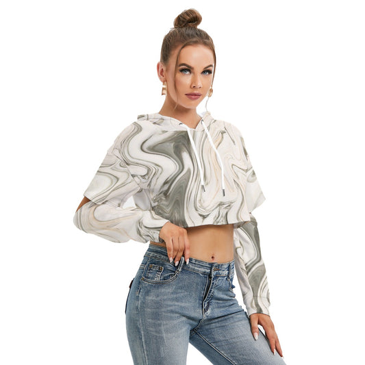 All-Over Print Women's Heavy Fleece Hoodie With Hollow Out Sleeve