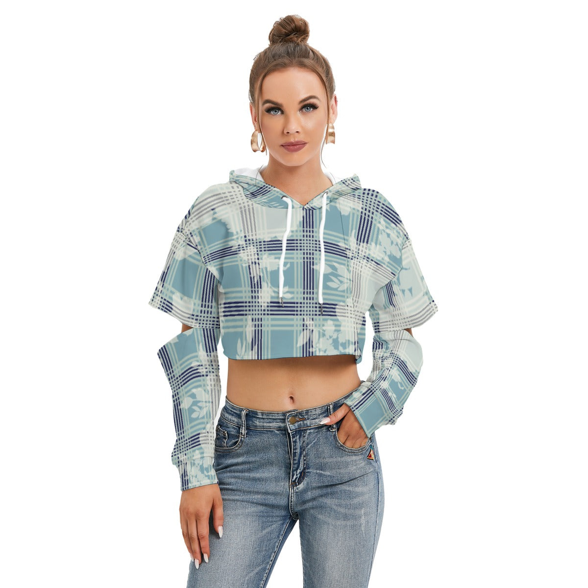 All-Over Print Women's Heavy Fleece Hoodie With Hollow Out Sleeve