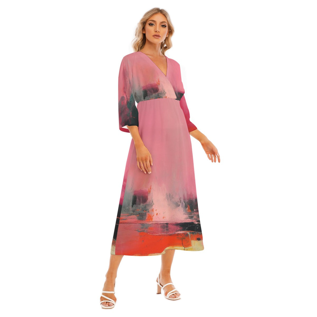All-Over Print Women's Mid-Sleeve Long Dress
