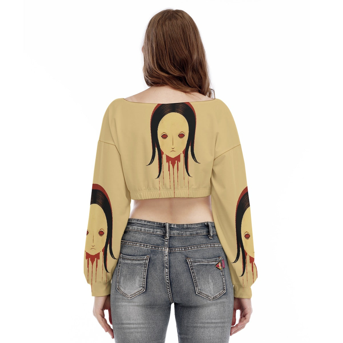 All-Over Print Women's V-neck Long Sleeve Cropped Sweatshirt