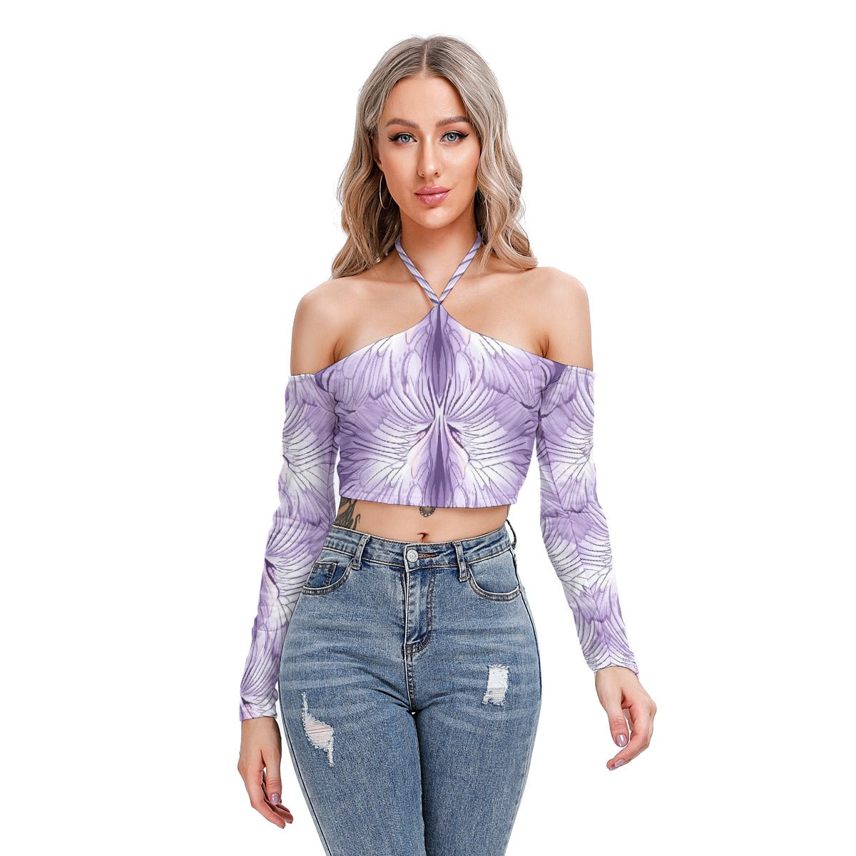 All-Over Print Women's Halter Lace-up Top