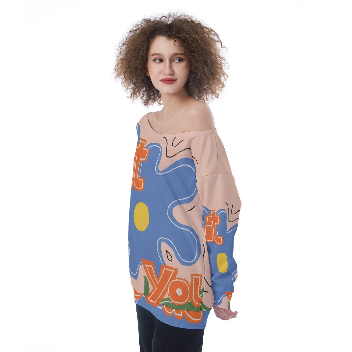 All-Over Print Oversized Women's Off-Shoulder Sweatshirt