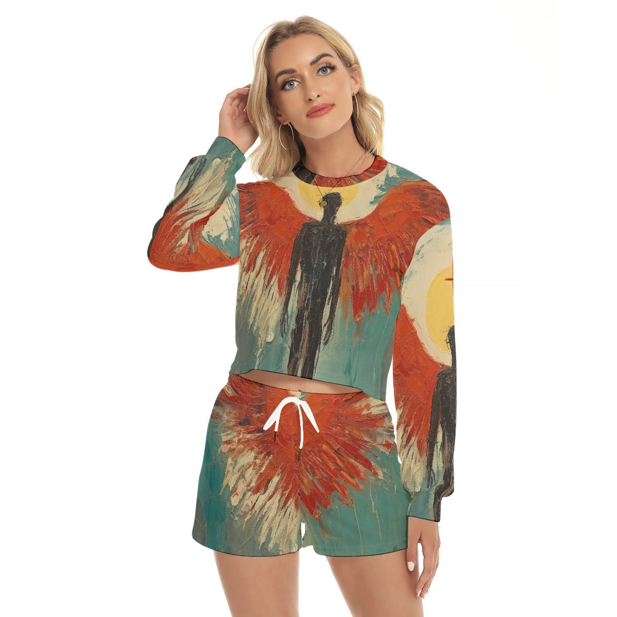 All-Over Print Women's Short Sweatshirt And Pants Suit