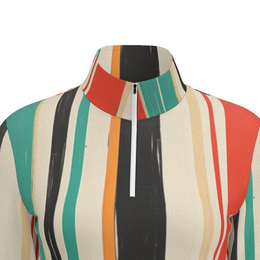 All-Over Print Women's Sports Collar Jersey With Long Sleeve