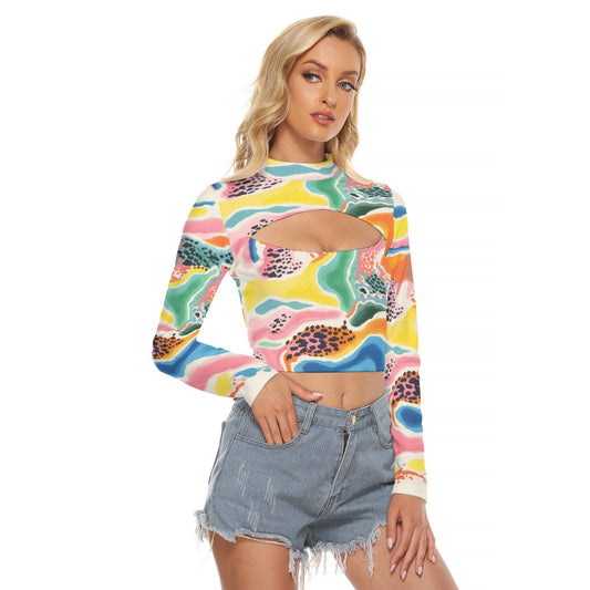 All-Over Print Women's Hollow Chest Keyhole Tight Crop Top