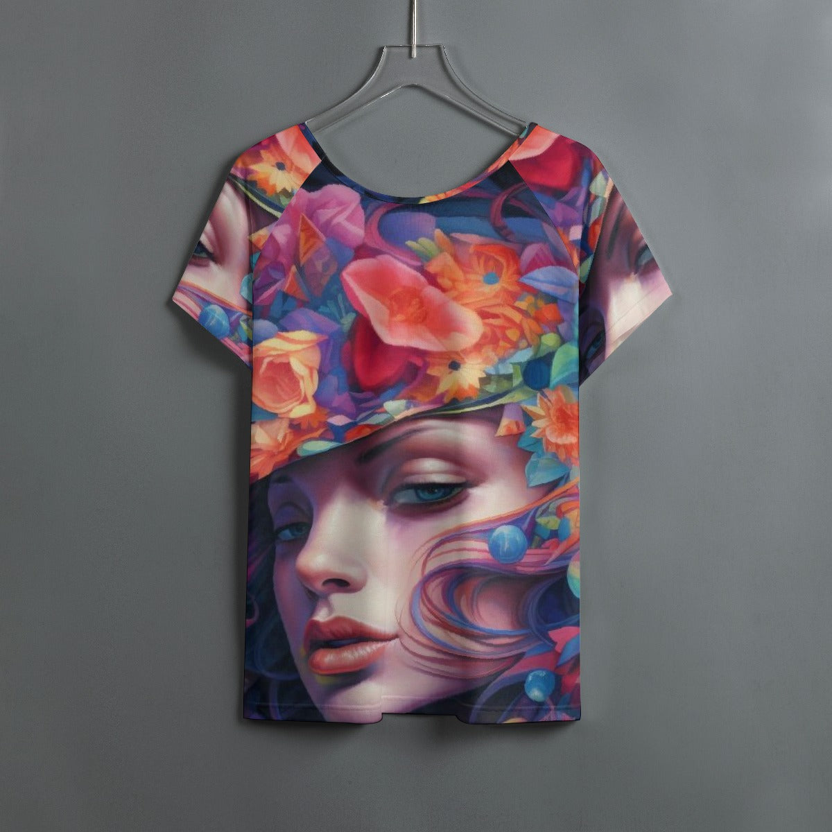 All-Over Print Women's Round Neck T-shirt With Raglan Sleeve
