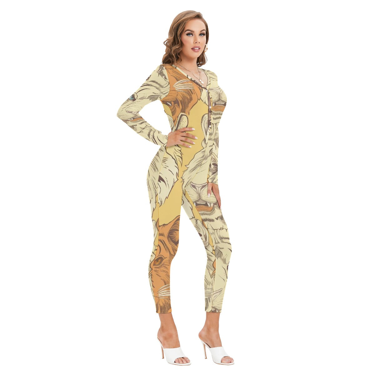 All-Over Print Women's Plunging Neck Jumpsuit
