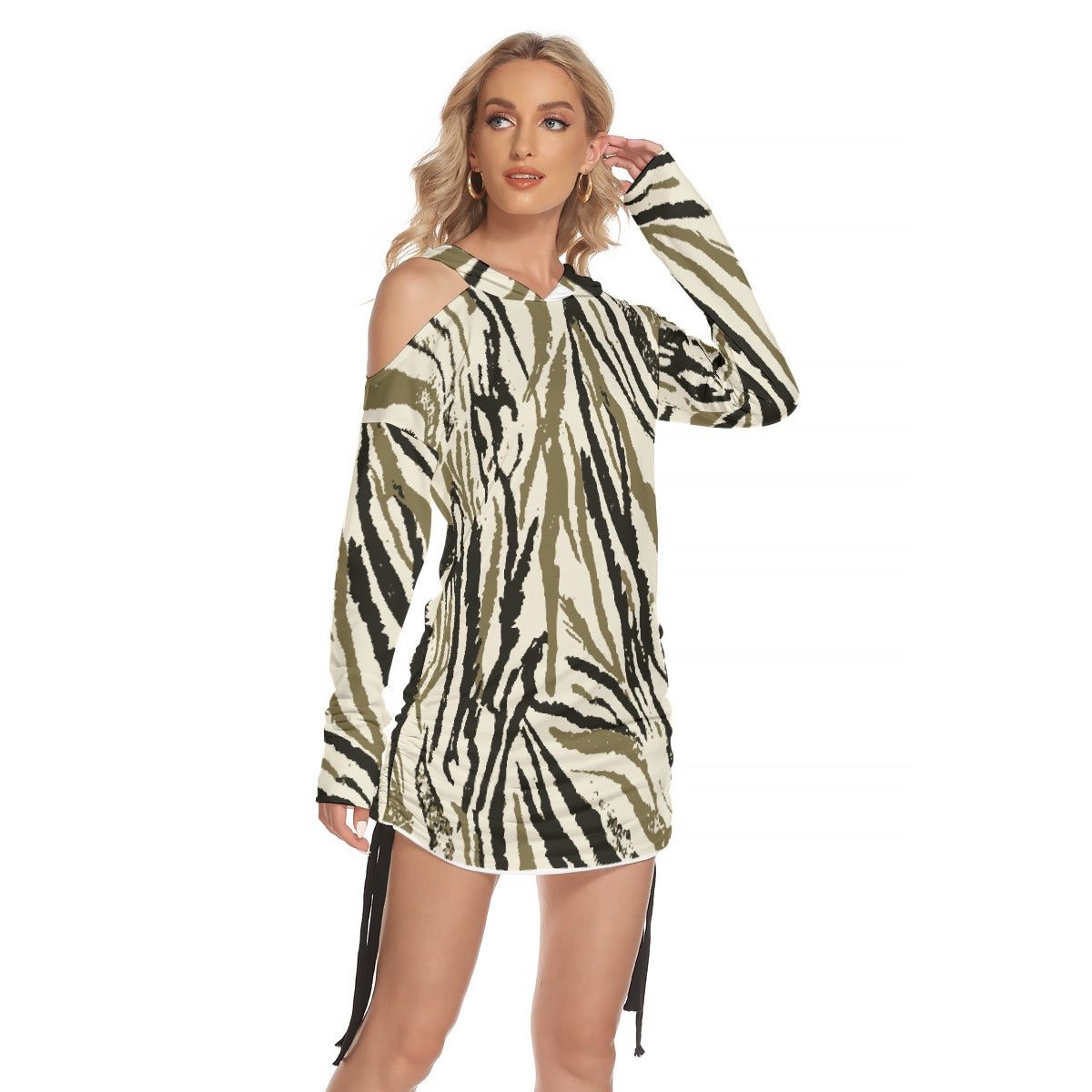 All-Over Print Women's One-shoulder Dress With Waist Shirring