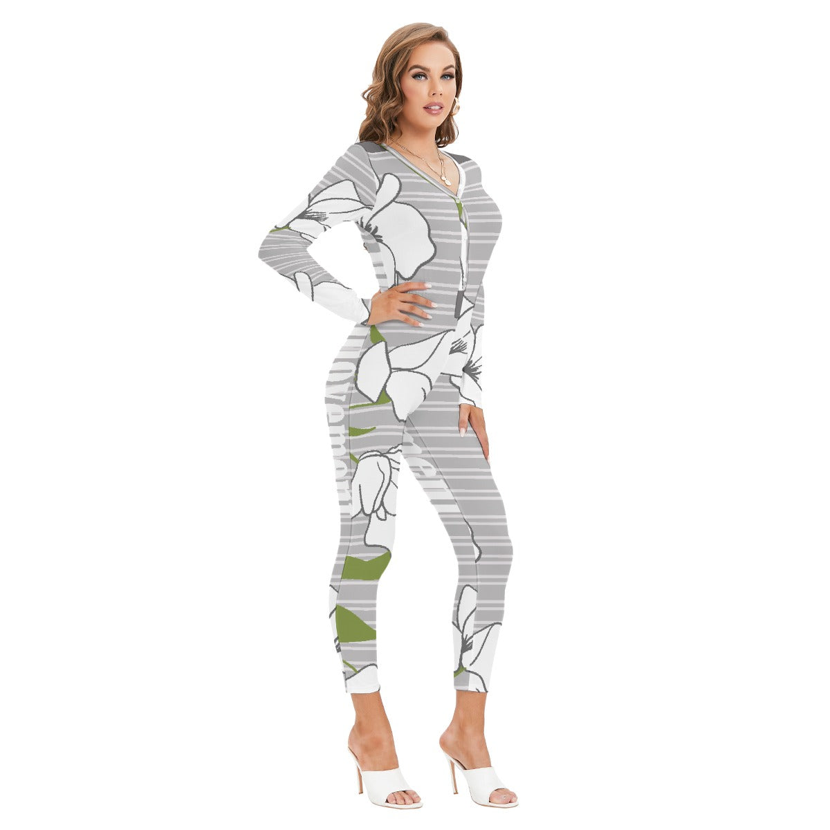All-Over Print Women's Plunging Neck Jumpsuit