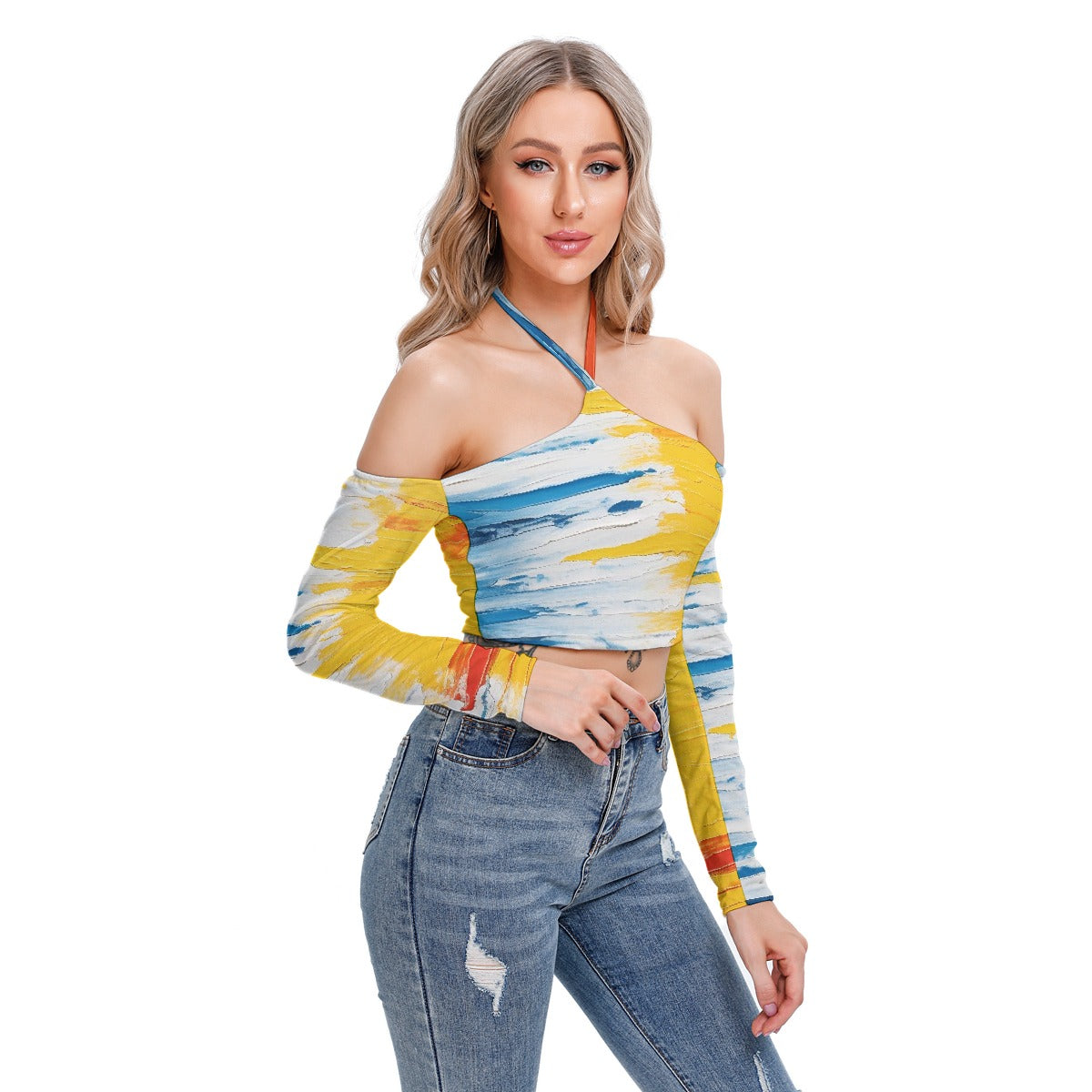 All-Over Print Women's Halter Lace-up Top