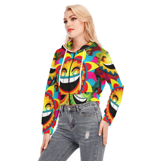 All-Over Print Women's Crop Top Hoodie With Zipper Closure