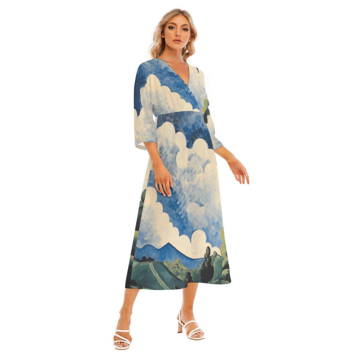 All-Over Print Women's Mid-Sleeve Long Dress