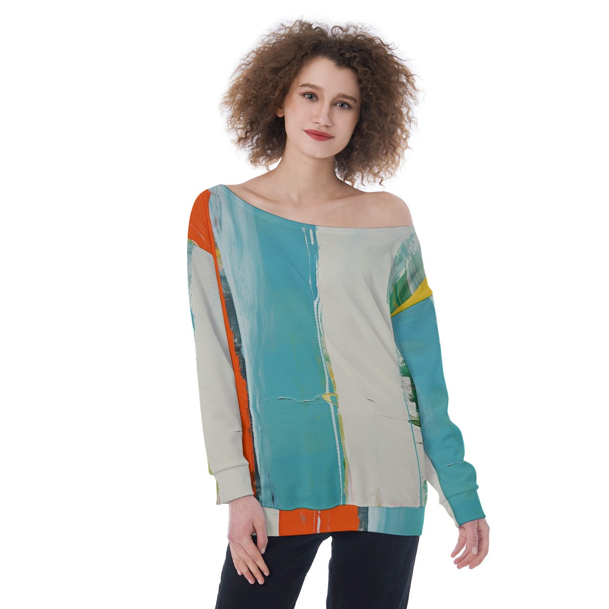 All-Over Print Oversized Women's Off-Shoulder Sweatshirt