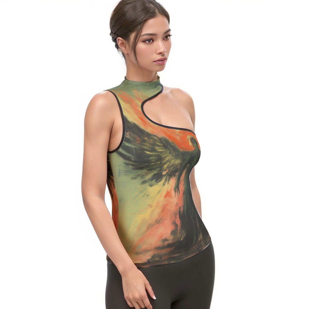 All-Over Print Women's Halter Sleeveless Asymmetrical Tank Top