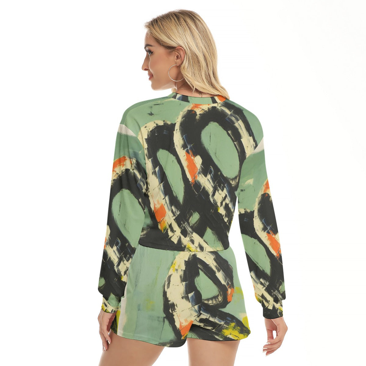All-Over Print Women's Short Sweatshirt And Pants Suit