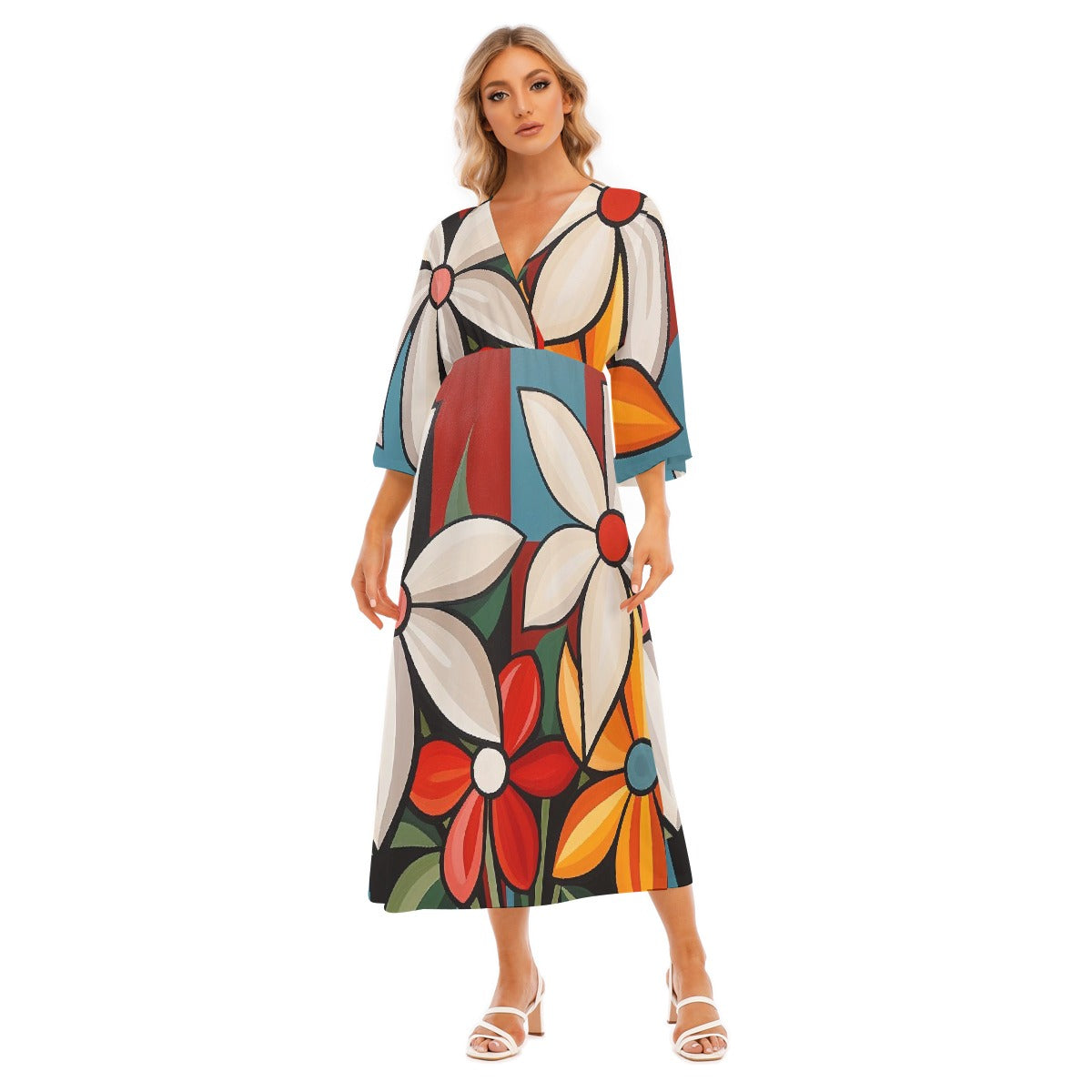 All-Over Print Women's Mid-Sleeve Long Dress
