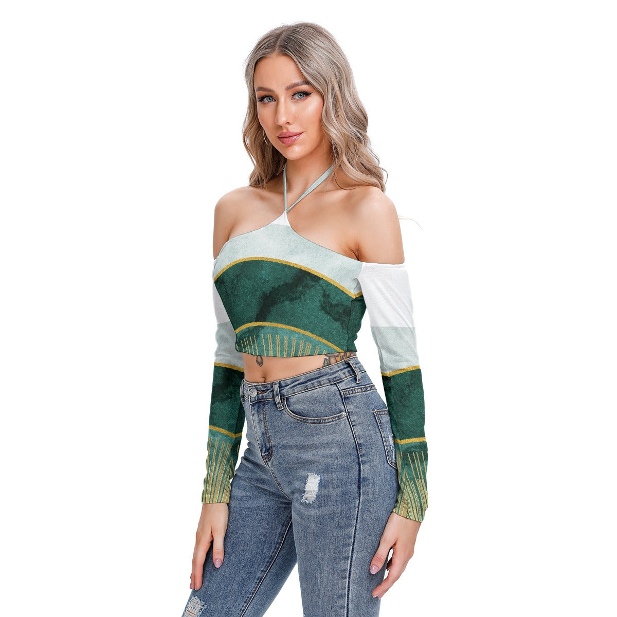All-Over Print Women's Halter Lace-up Top