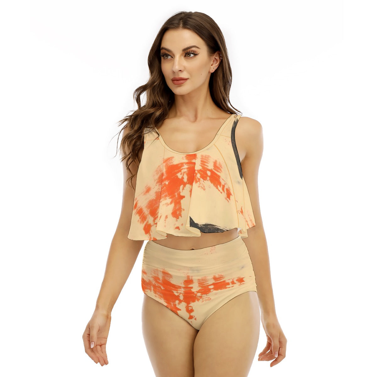 All-Over Print Women's Ruffled Vest Bikini Swimsuit