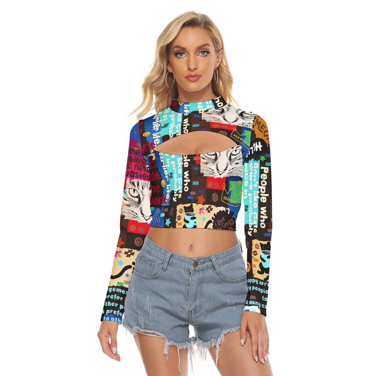 All-Over Print Women's Hollow Chest Keyhole Tight Crop Top