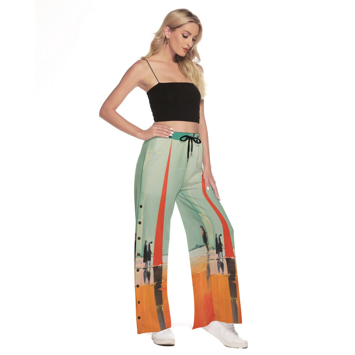 All-Over Print Women's Side Slit Snap Button Trousers