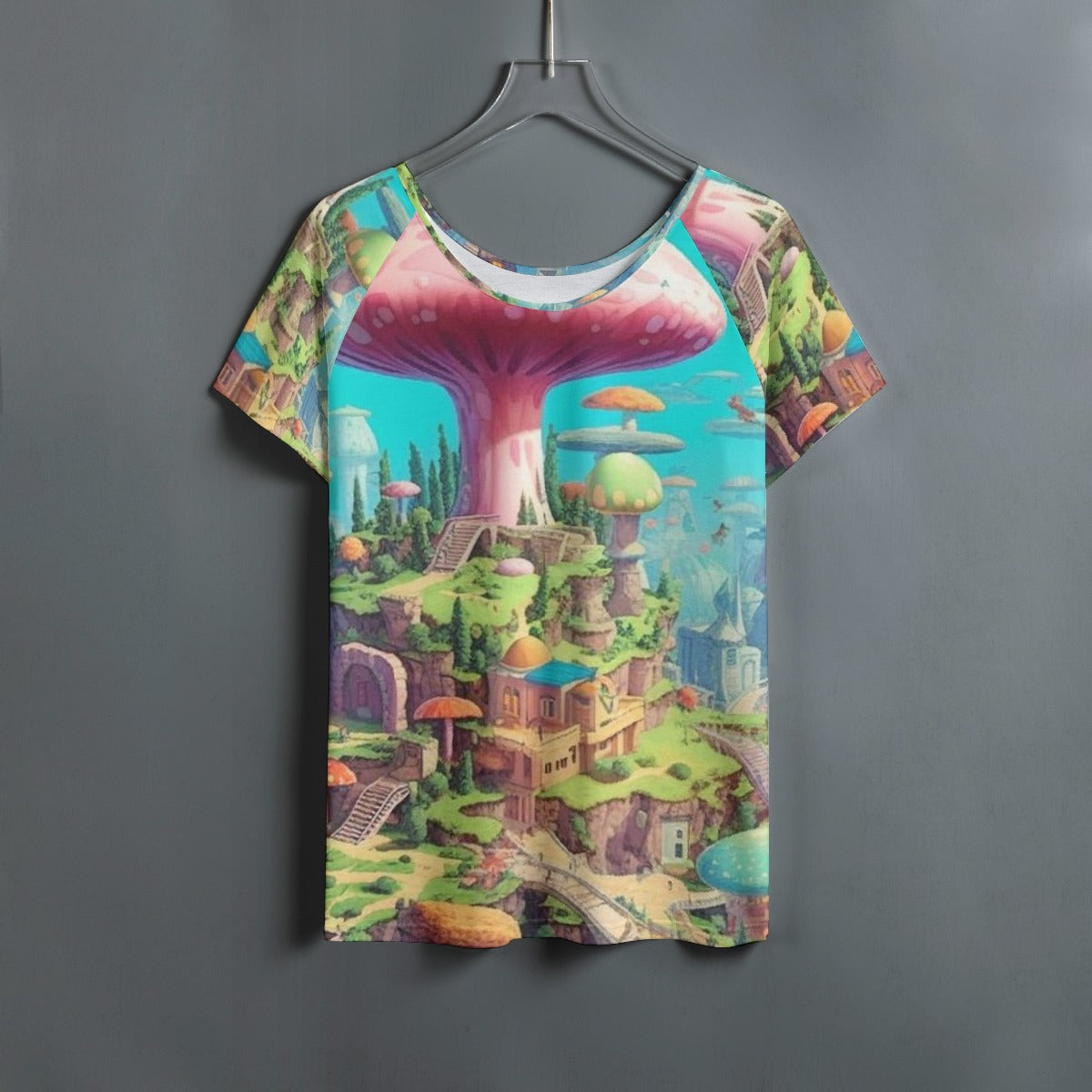 All-Over Print Women's Round Neck T-shirt With Raglan Sleeve