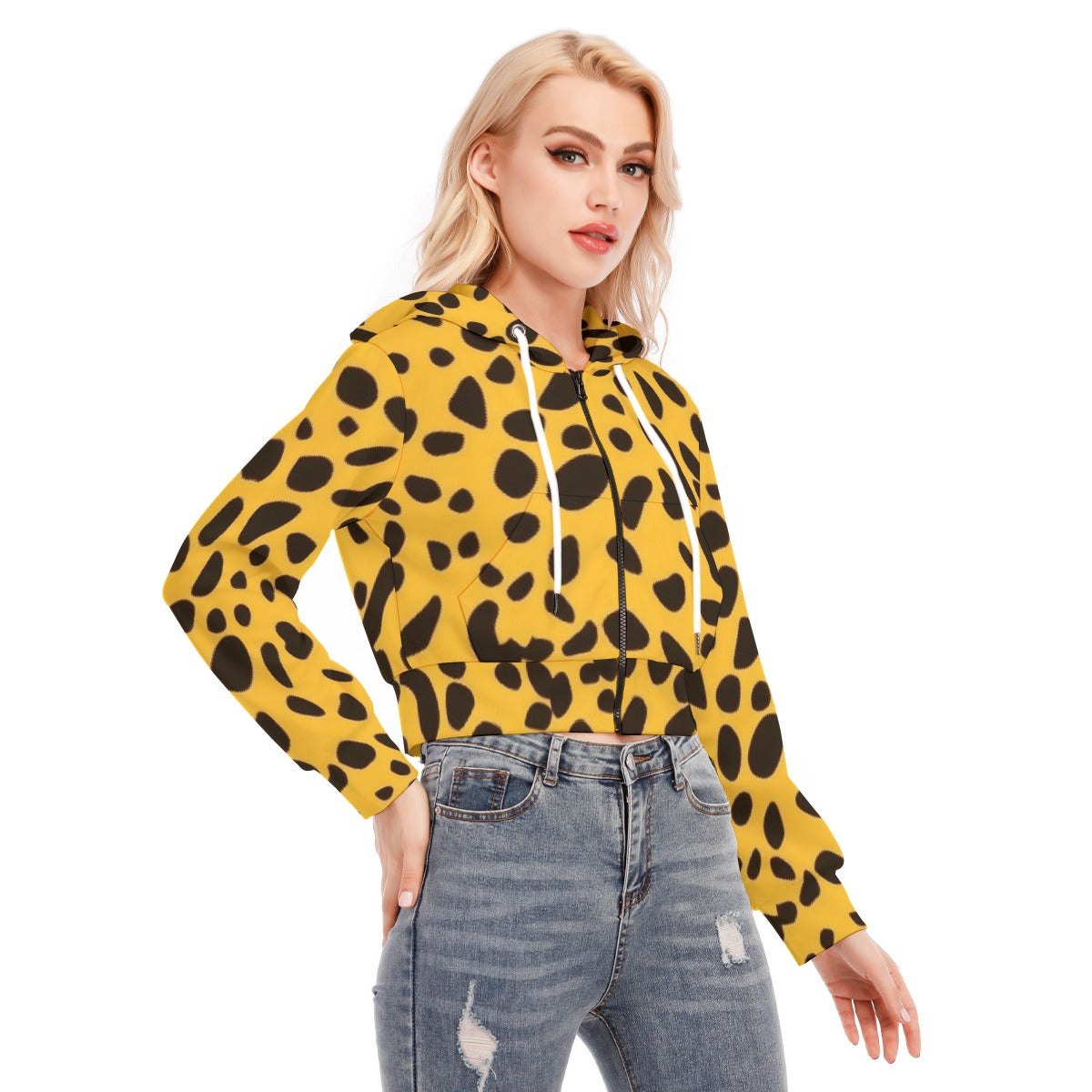 All-Over Print Women's Crop Top Hoodie With Zipper Closure
