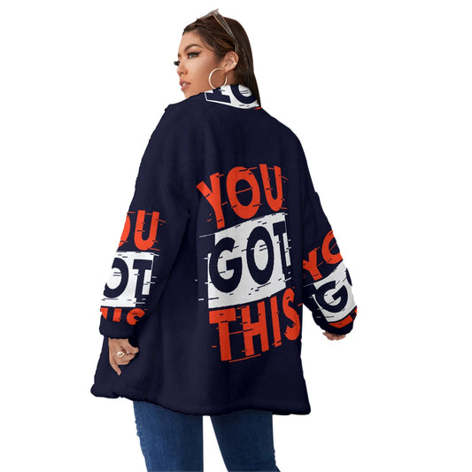 All-Over Print Unisex Borg Fleece Stand-up Collar Coat With Zipper Closure(Plus Size)