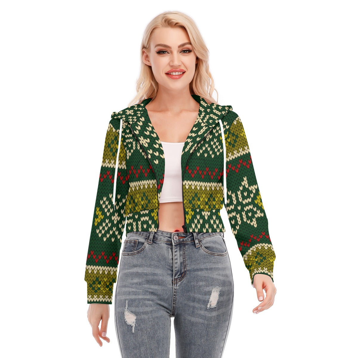 All-Over Print Women's Crop Top Hoodie With Zipper Closure