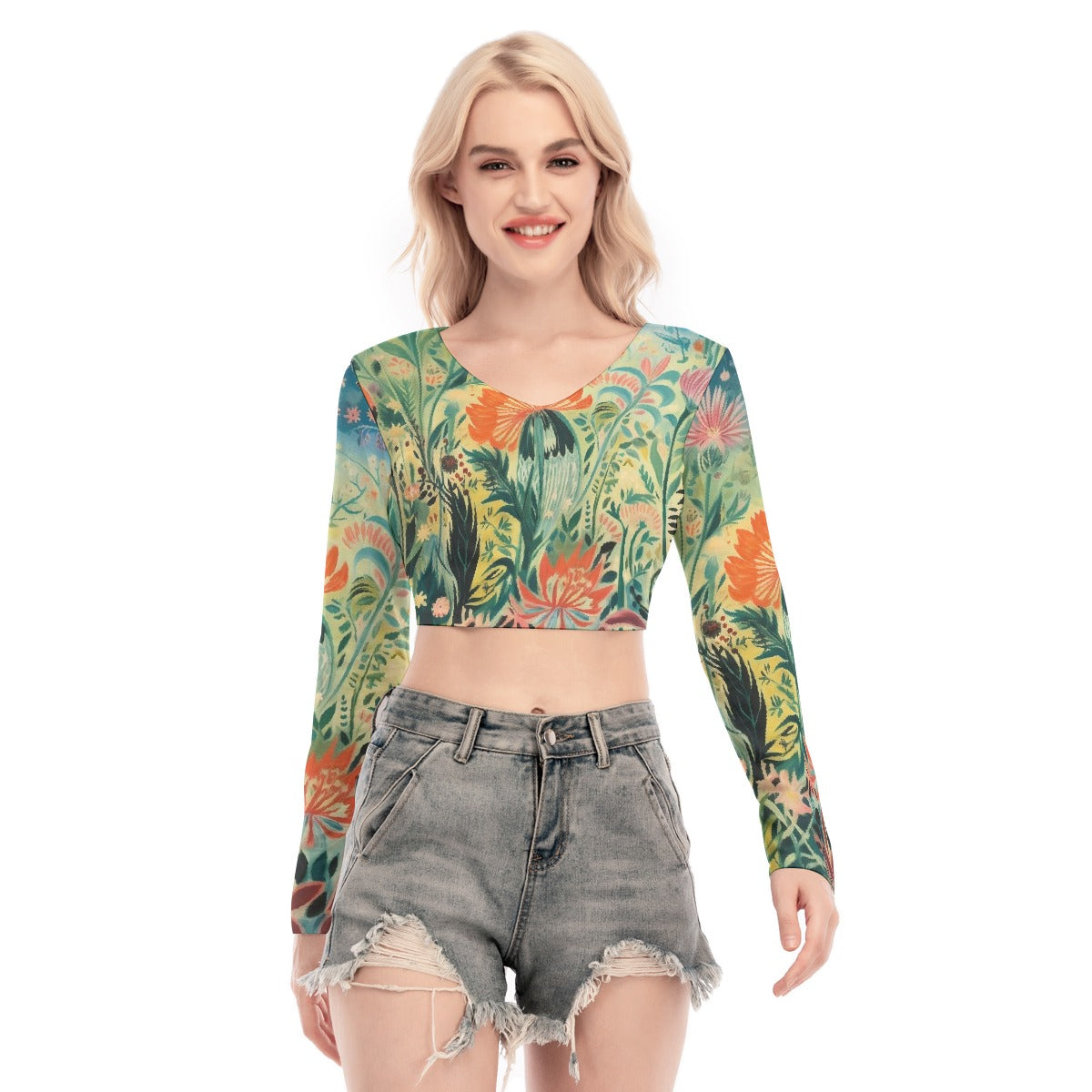 All-Over Print Women's Back Hollow T-shirt With Strap