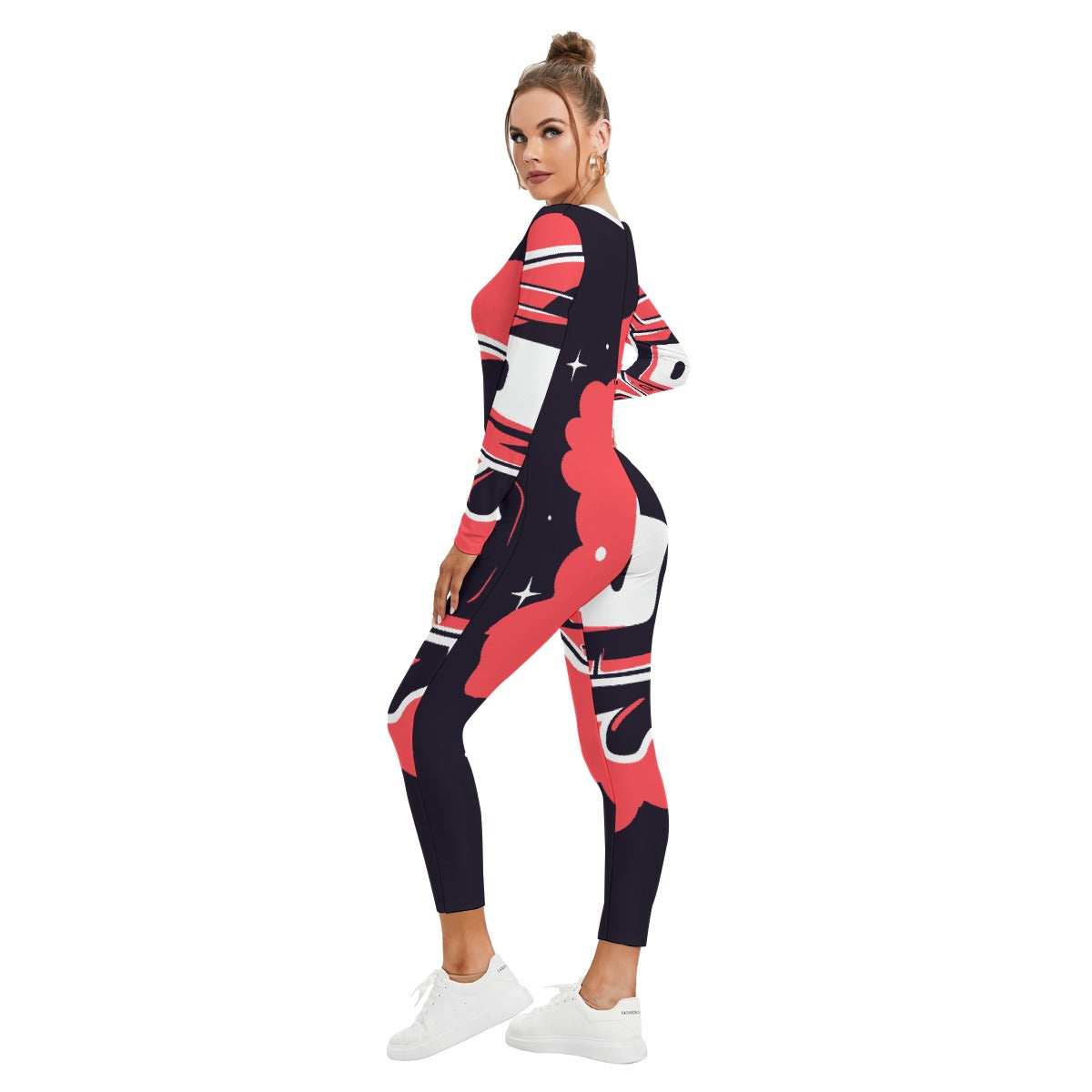 All-Over Print Women's Plunging Neck Jumpsuit