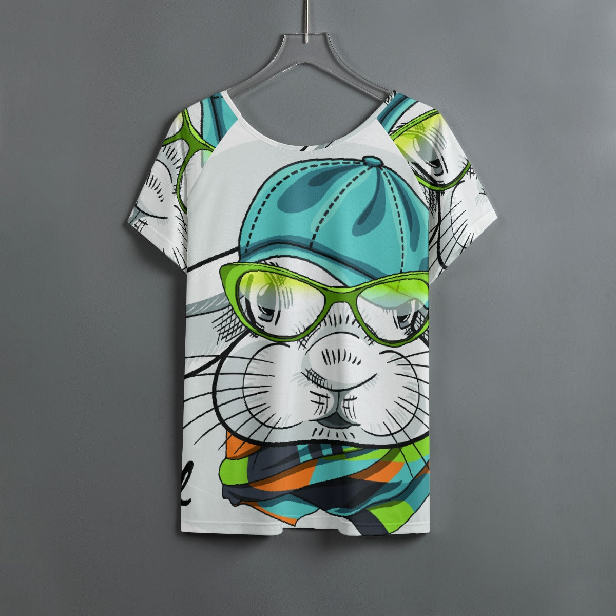 All-Over Print Women's Round Neck T-shirt With Raglan Sleeve