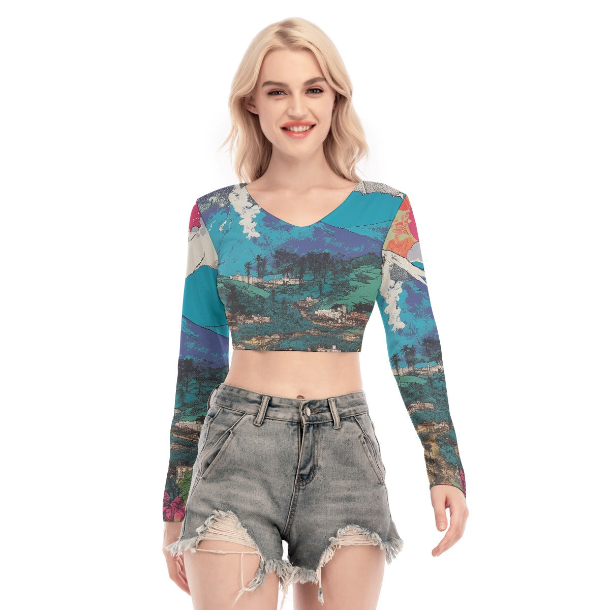 All-Over Print Women's Back Hollow T-shirt With Strap