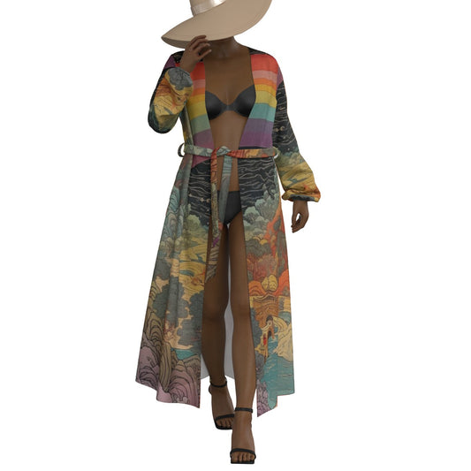 All-Over Print Women's Lace-up Chiffon Robe