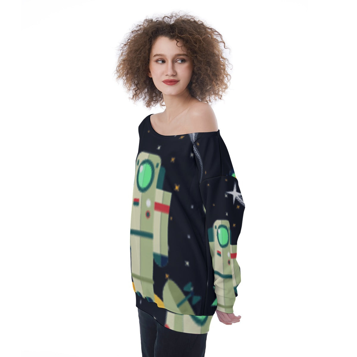 All-Over Print Oversized Women's Off-Shoulder Sweatshirt