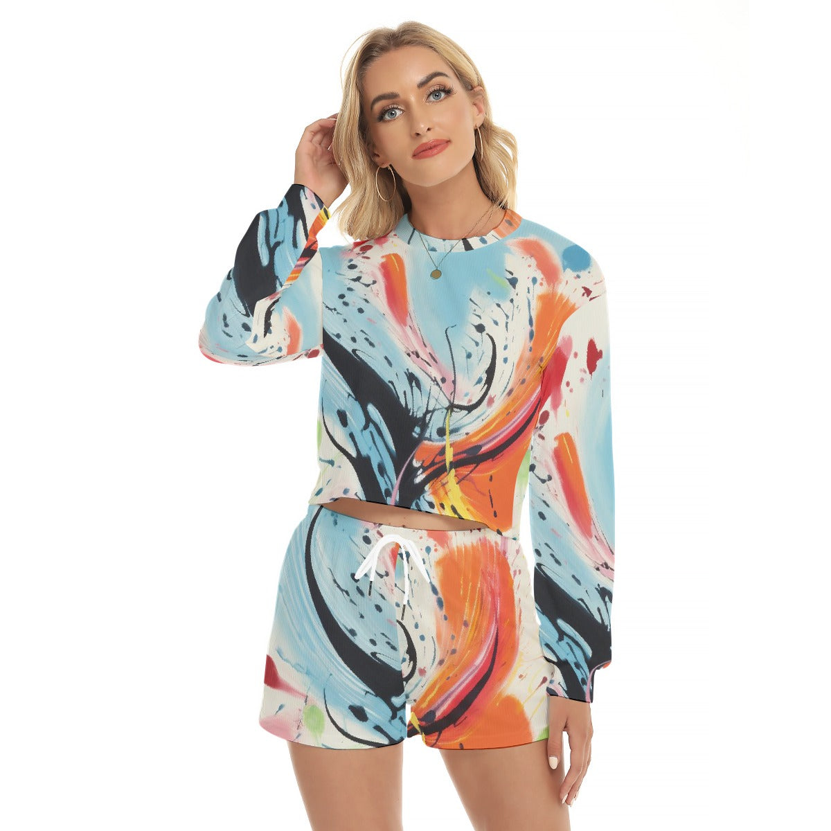 All-Over Print Women's Short Sweatshirt And Pants Suit