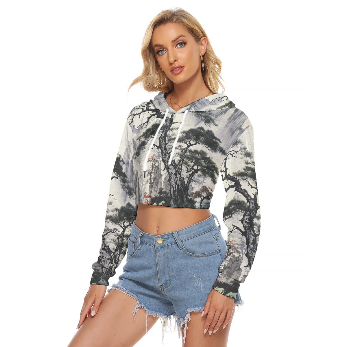 All-Over Print Women's Crop Top Hoodie|Velvet