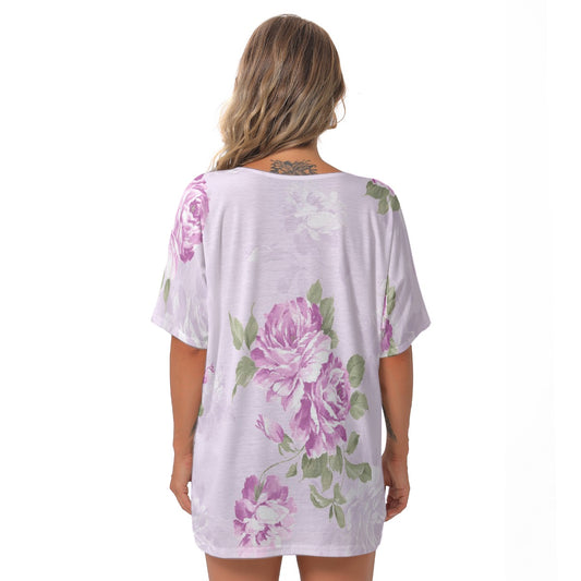 All-Over Print Women's Bat Sleeves V-Neck Blouse