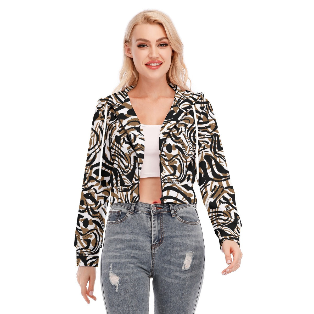 All-Over Print Women's Crop Top Hoodie With Zipper Closure