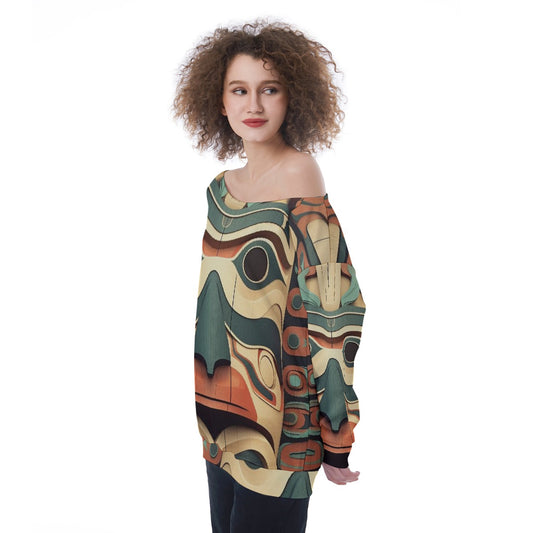 All-Over Print Oversized Women's Off-Shoulder Sweatshirt