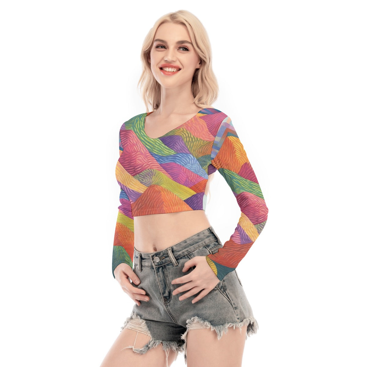 All-Over Print Women's Back Hollow T-shirt With Strap