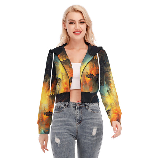 All-Over Print Women's Crop Top Hoodie With Zipper Closure