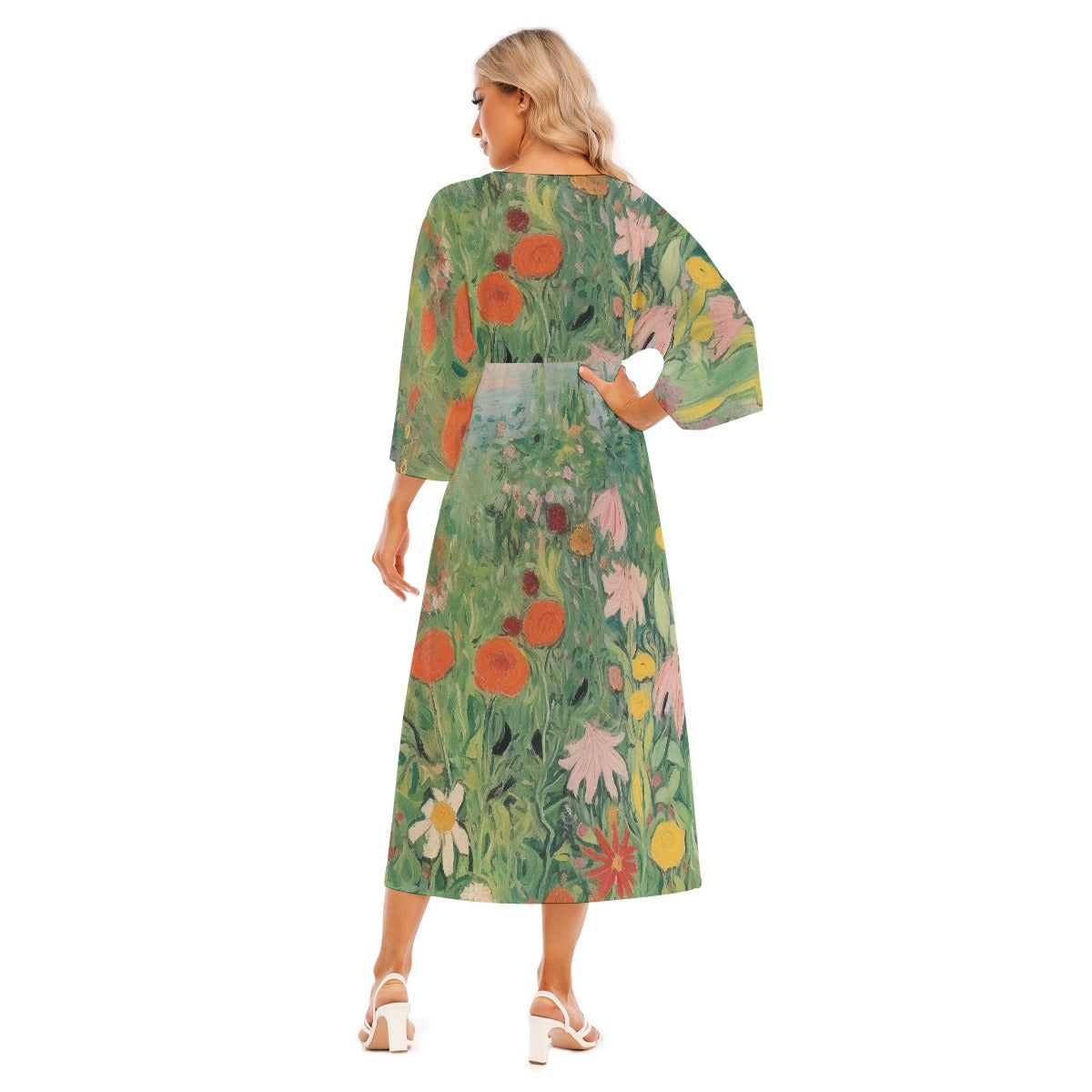 All-Over Print Women's Mid-Sleeve Long Dress