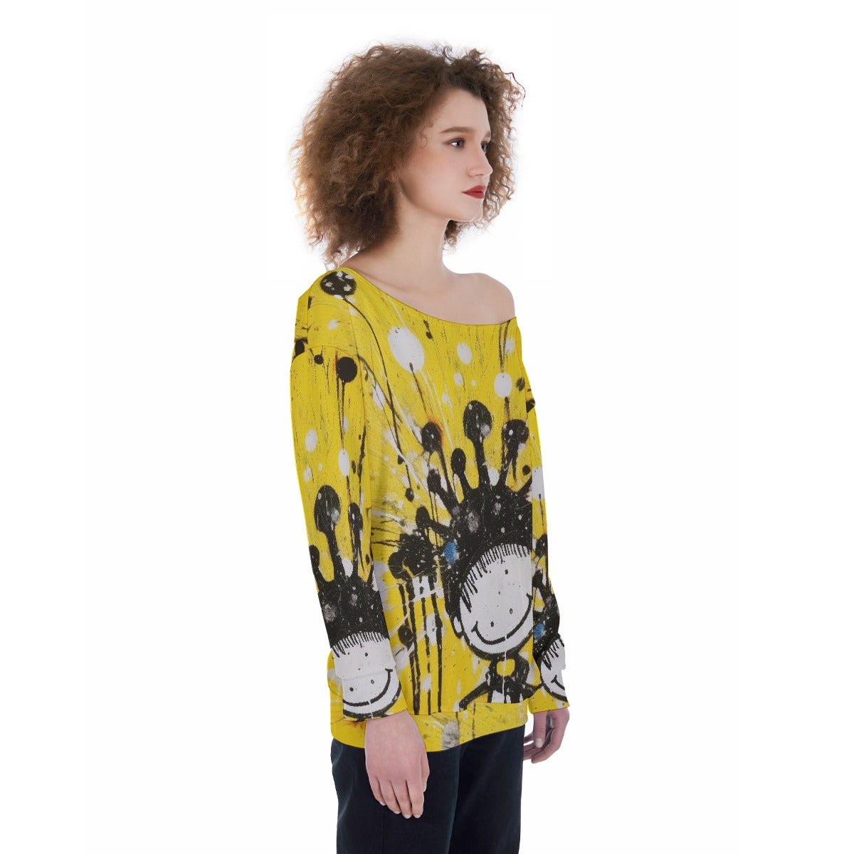 All-Over Print Oversized Women's Off-Shoulder Sweatshirt