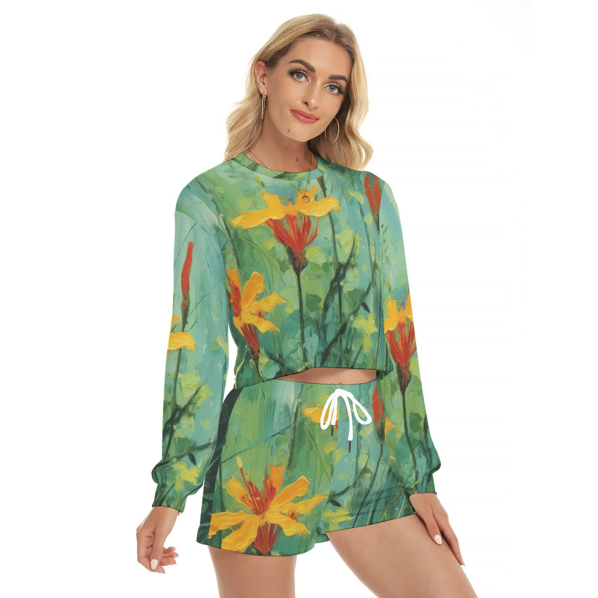 All-Over Print Women's Short Sweatshirt And Pants Suit