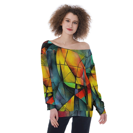 All-Over Print Oversized Women's Off-Shoulder Sweatshirt