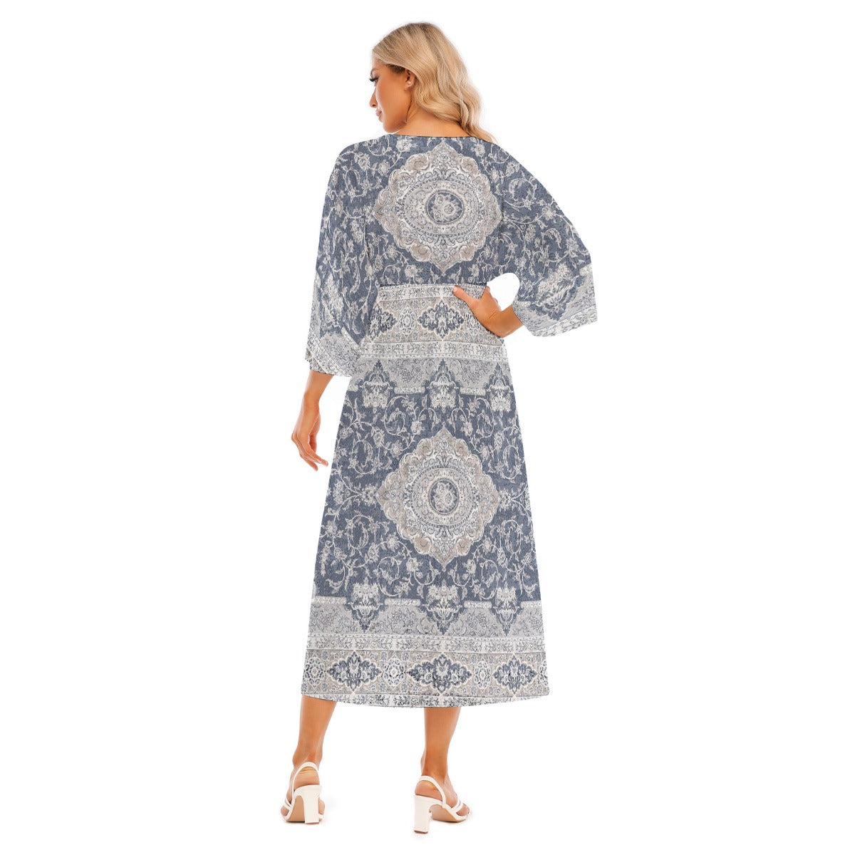 All-Over Print Women's Mid-Sleeve Long Dress