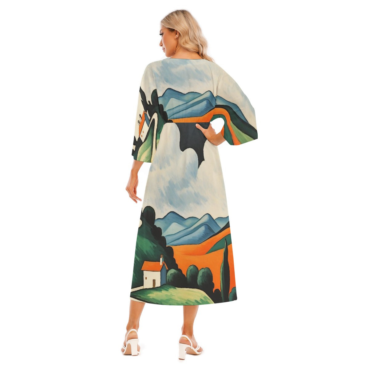 All-Over Print Women's Mid-Sleeve Long Dress