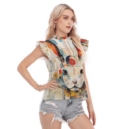 All-Over Print Women's Blouse With Ruffle Collar And Sleeve