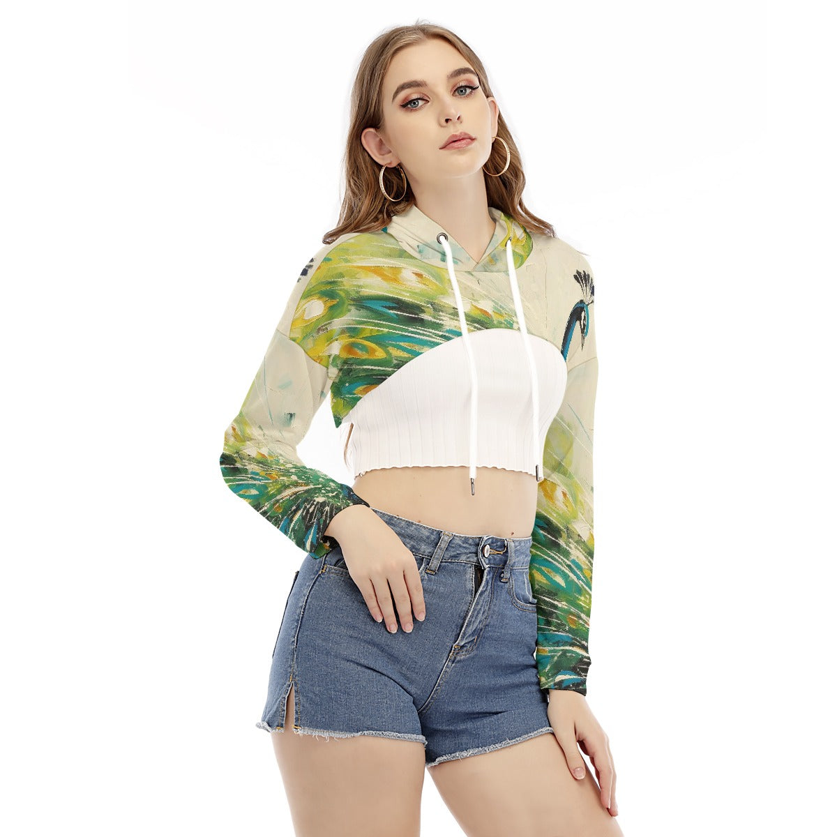 All-Over Print Women's Smock Short Hoodie With Long Sleeve